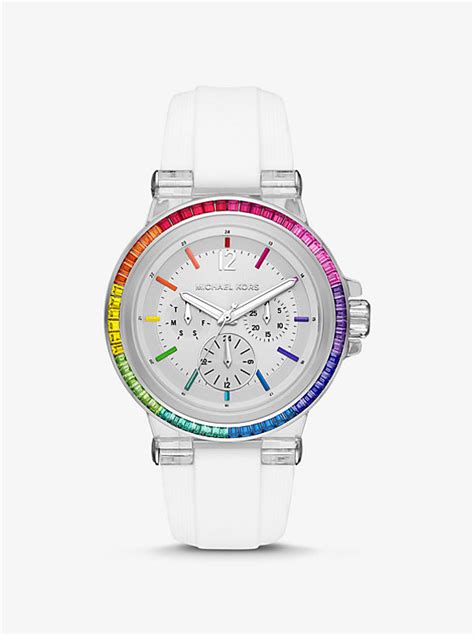 Oversized Dylan Rainbow Pavé and Silicone Watch 